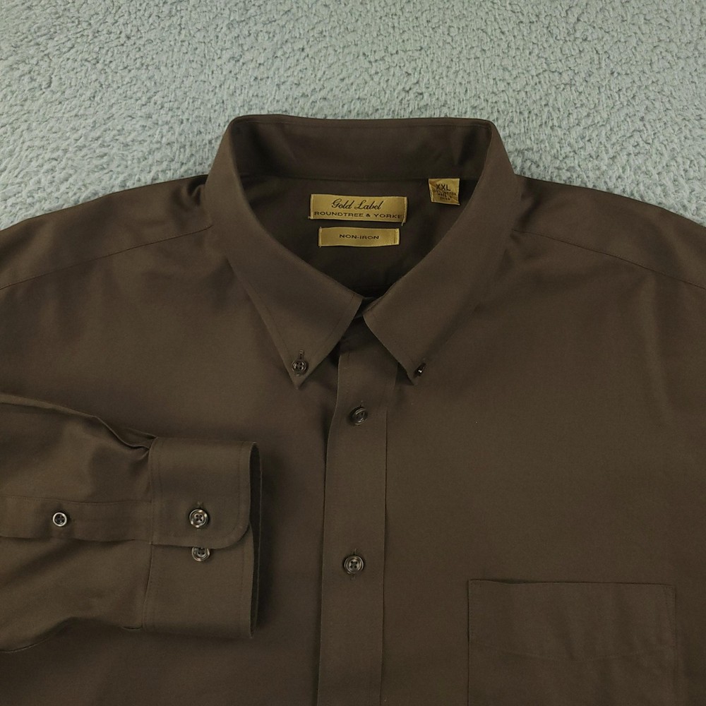 Roundtree & Yorke Gold Label Shirt Mens 2XL Brown Non Iron Button Down