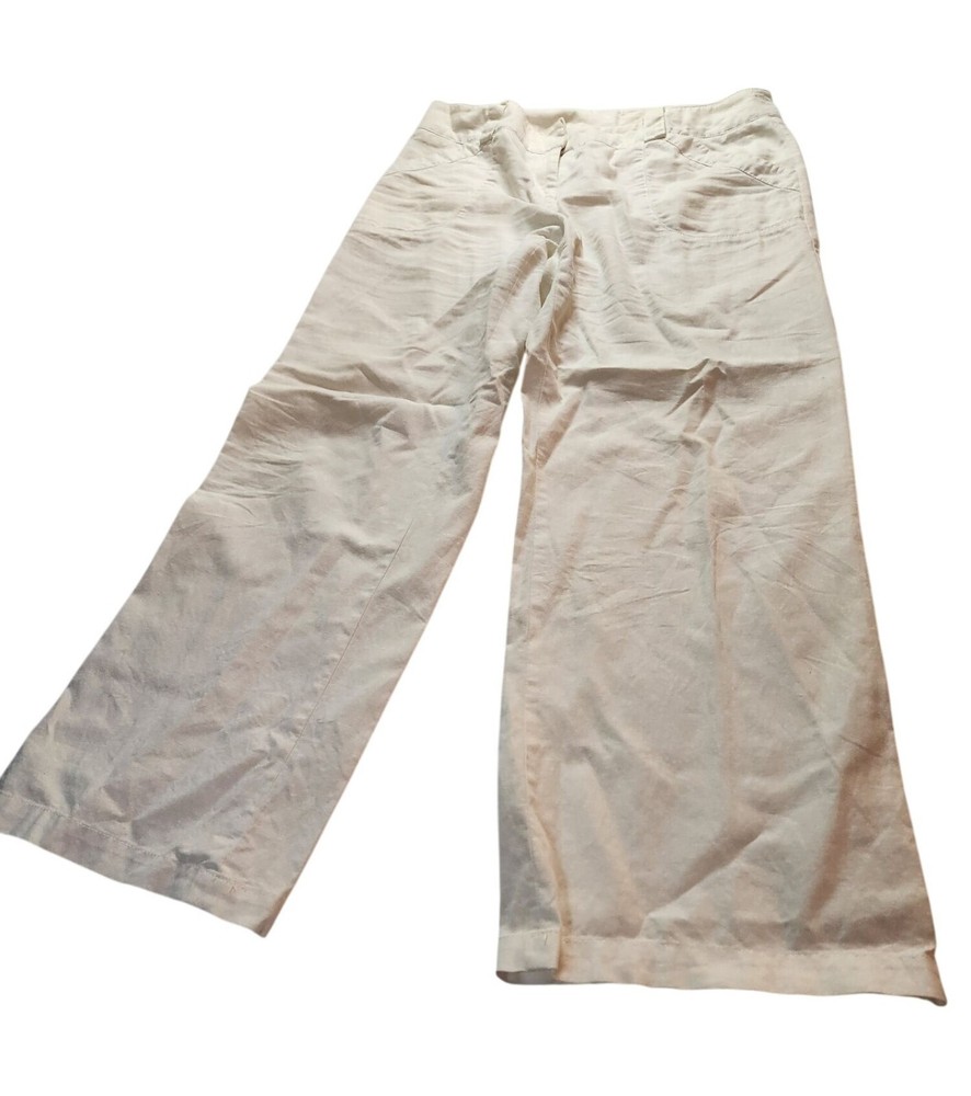Wide Leg White Linen Blend Pants With Hook & Eye Closure vacation beachcore