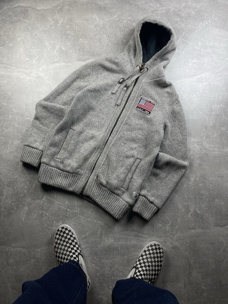 Barbour American Team Steve McQueen Zip Knitted Hooded Sweater Jacket Size L