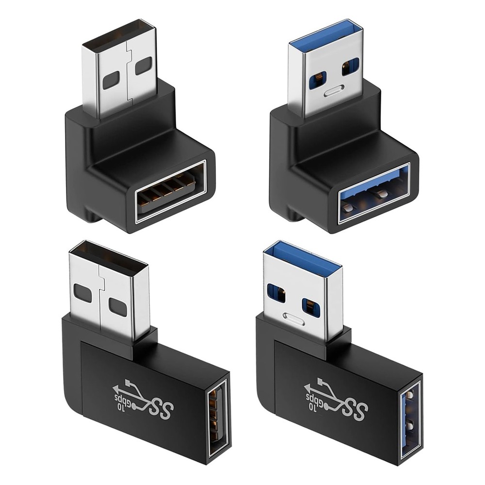 4 Pack USB 3.0 Adapter Set with Vertical Down Horizontal Left Right Angles