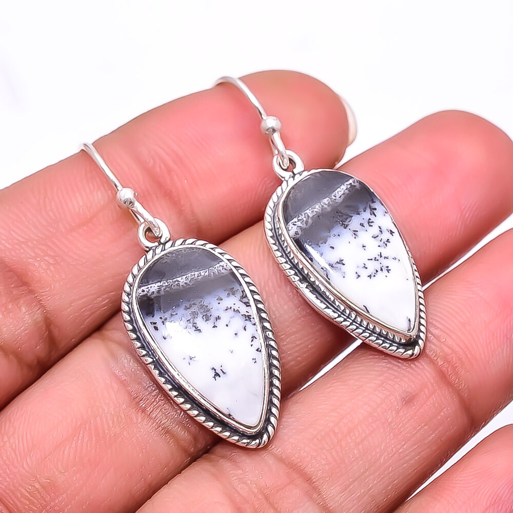 Merlinite Dendritic Opal -Brazil Handmade 925 Sterling Silver Earring 1.56