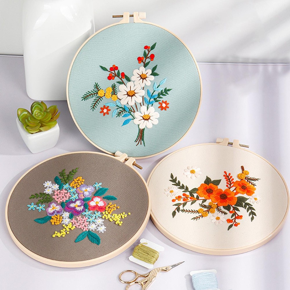 Embroidery Starter Kit For Beginners Cross Stitch Flower Pattern Decor Craft