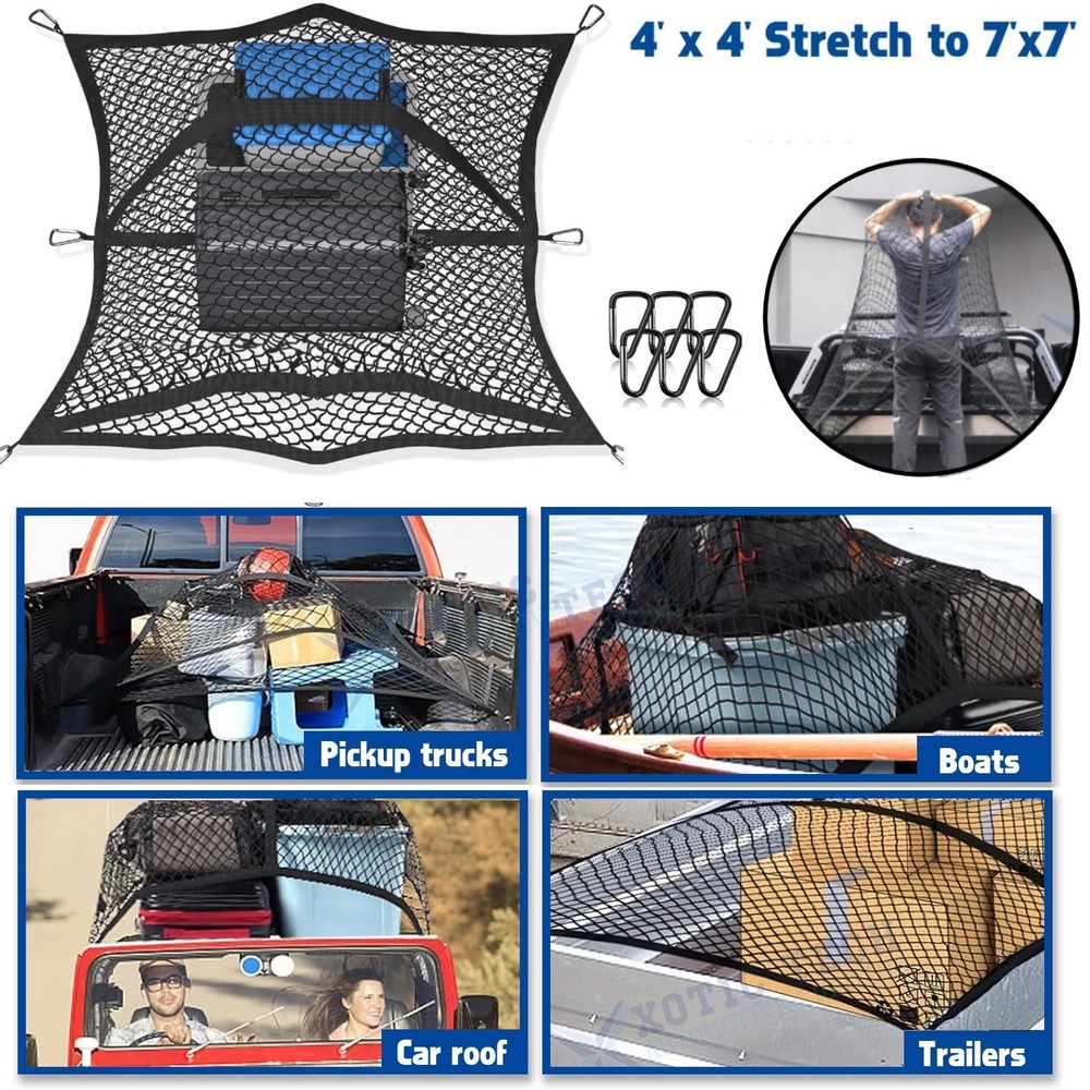 Double Layer Heavy-Duty Truck Cargo Net 4x4 to 7x7 for Pickup Trailer SUV ATV UTV Boat-image