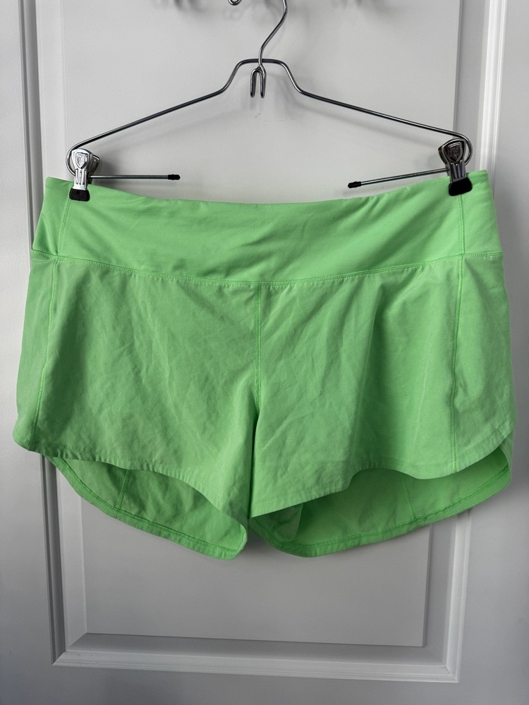 Lululemon High Rise Speed Up Shorts Size 14 - 4” Inseam Lined Womens Lime Green