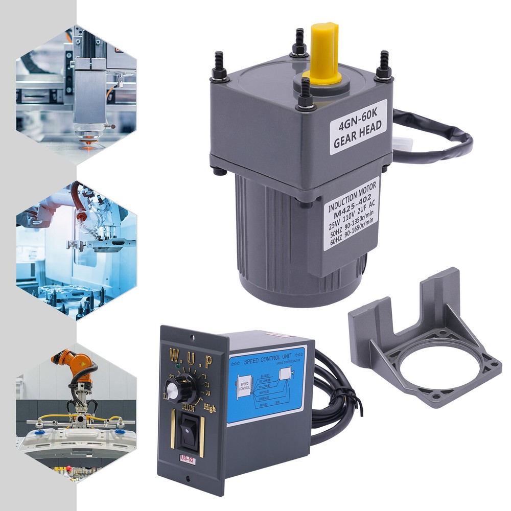 AC110V Gear Motor Electric Motor 25W Variable Speed Controller 90-1350r/min 1:60
