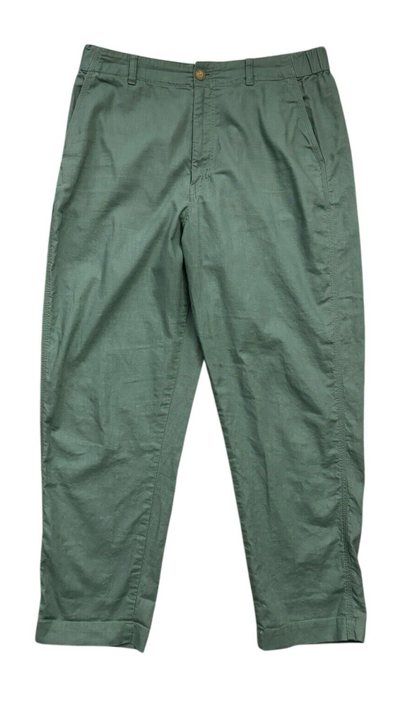 Uniqlo Linen Cotton Relaxed Fit Womens Pants Sz Large (31x27) Green Ankle Length