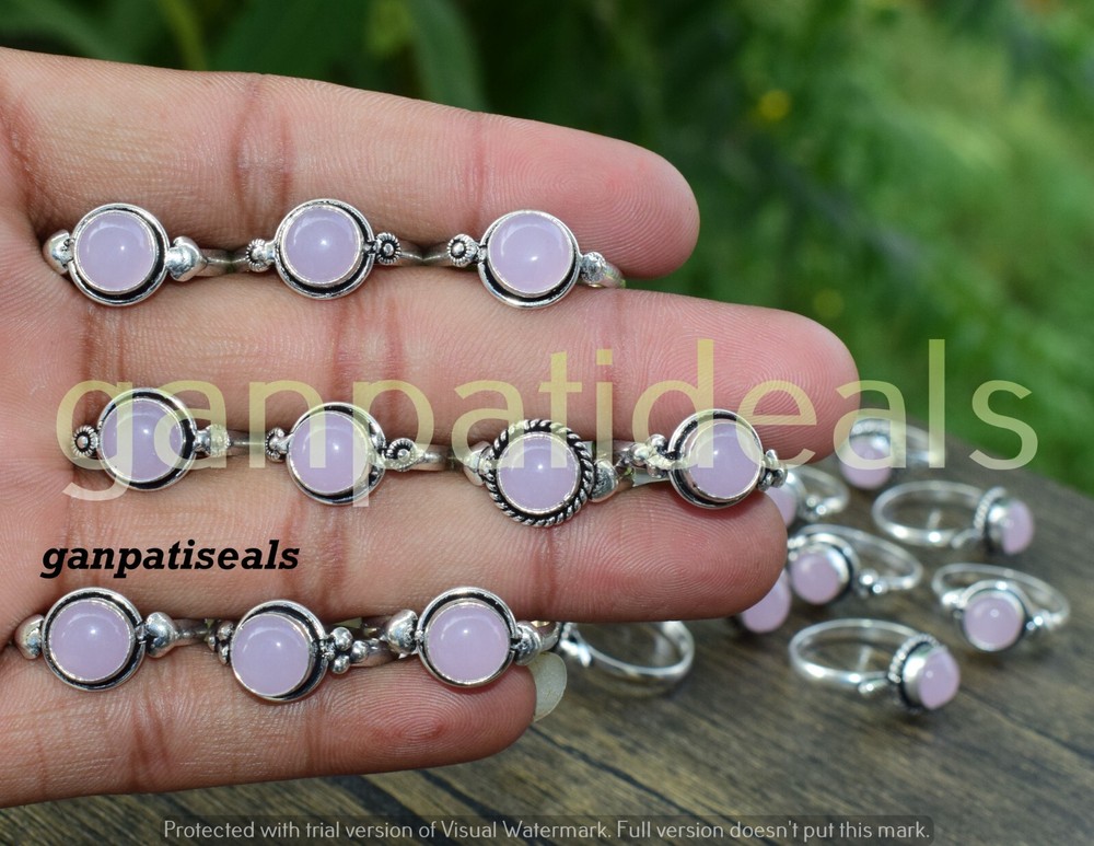 Christmas Sale ! Rose Quartz Gemstone Ring 10pcs Wholesale Lot 925 Silver Plated-image