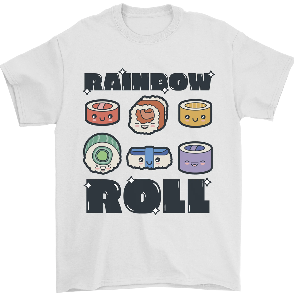 Kawaii Sushi Rainbow Roll Fish Mens T-Shirt 100% Cotton