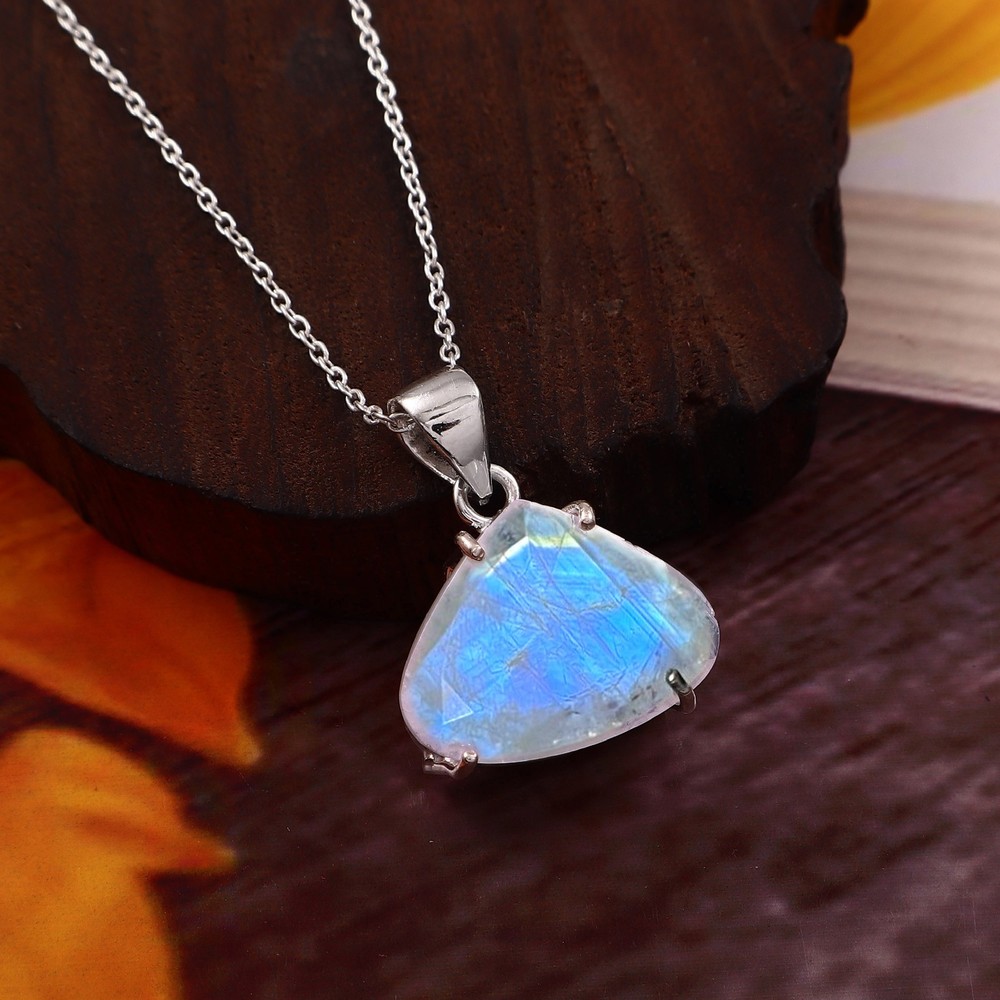 Rainbow Moonstone Pendant, 925 Sterling Silver Teardrop Necklace