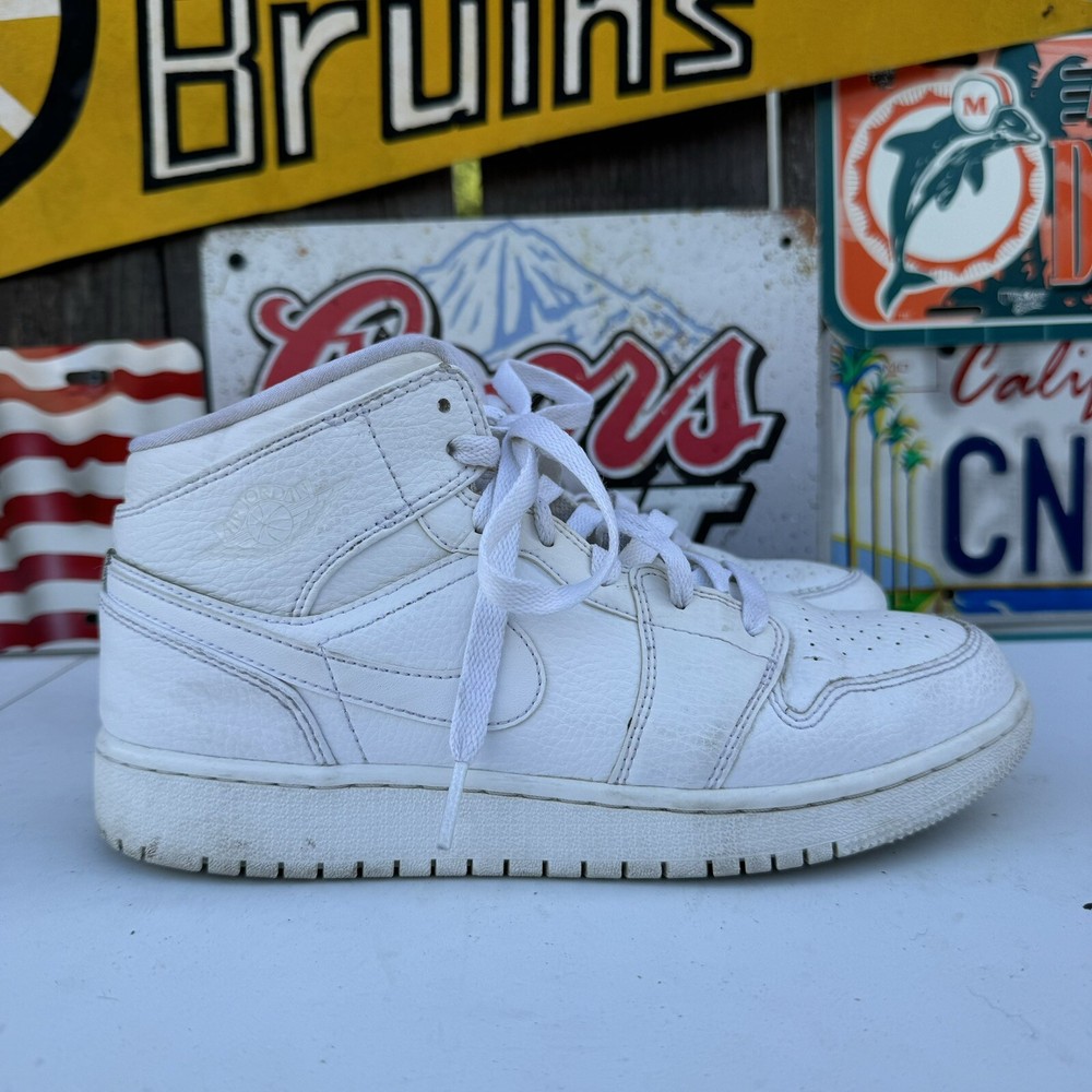 Size 5.5Y - Nike Air Jordan 1 Mid Boys White Athletic Shoes Sneakers 554725-129