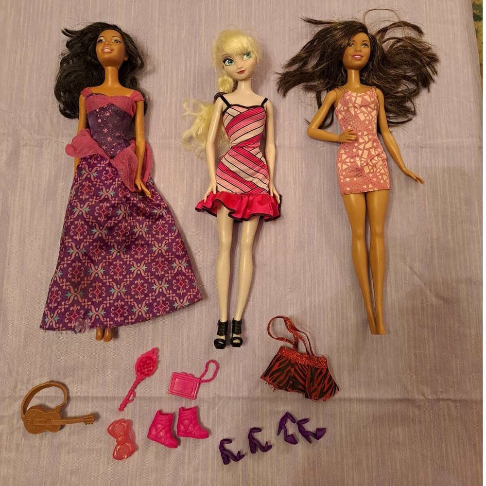 (3) Random Barbie & Disney Dolls with Accessories