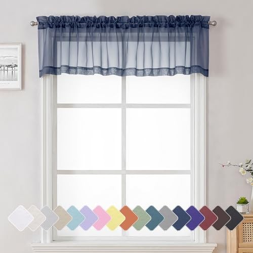 Navy Blue Voile Sheer Window Valance 14 Inch Long 2-Pack