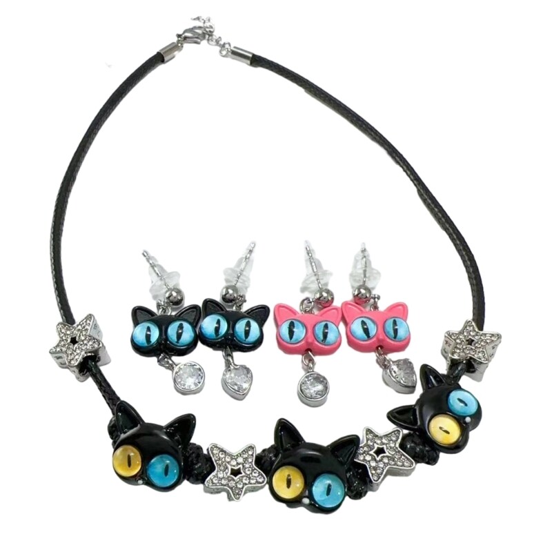 Y2K Alloy Stud Earrings and Chain Necklace Set for Party Jewelry