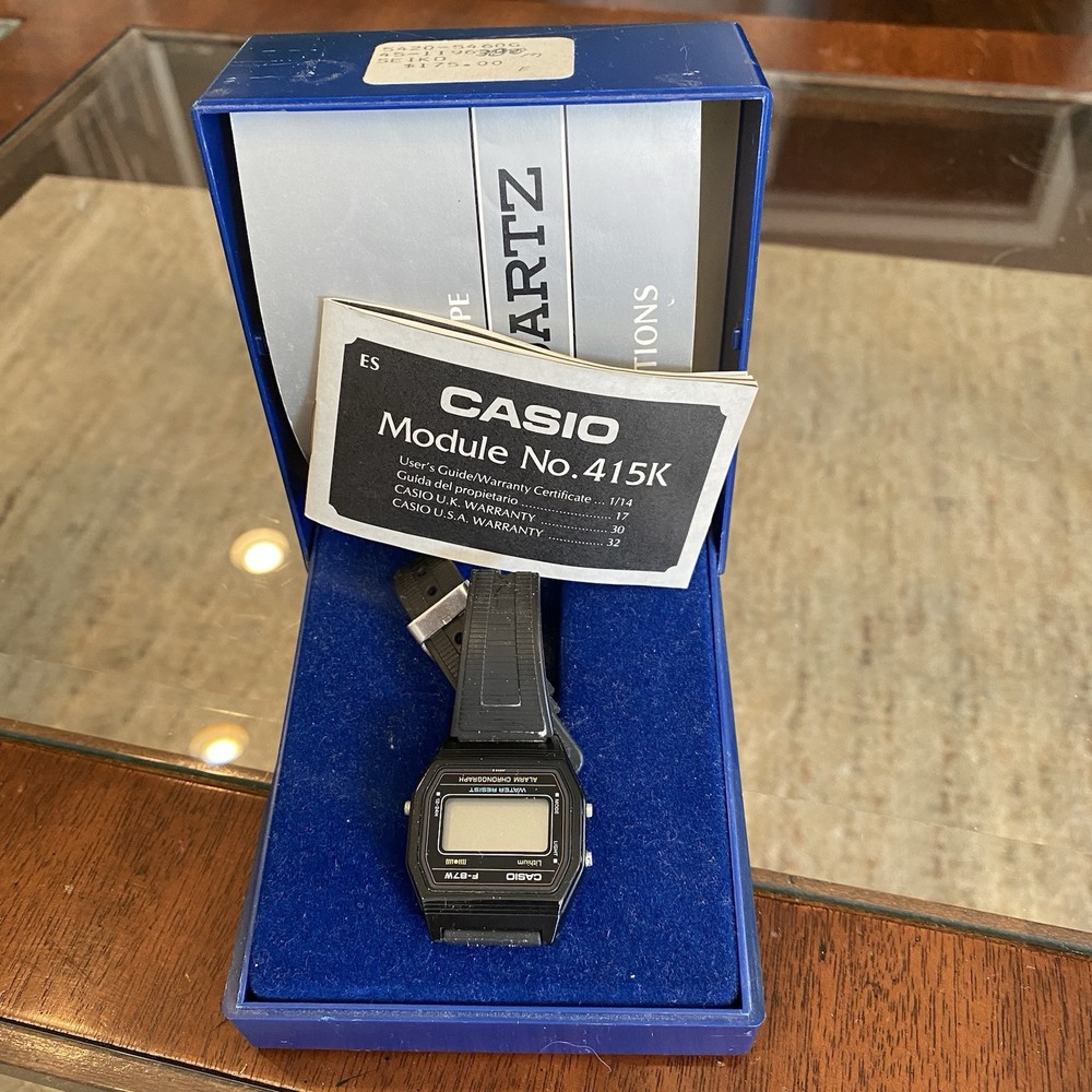 Vtg Early 1980's Casio F-87W Module 415 Digital LCD Watch RARE/ Box & Manual