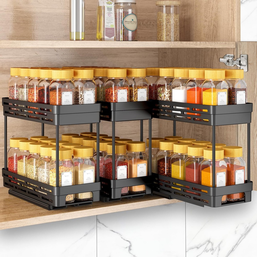 Pull Out Spice Rack Organizer for Cabinet, 3 Packs Slide Out Spice Racks