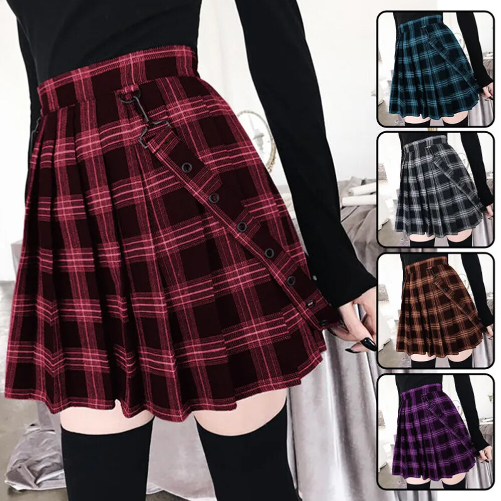 Punk Plaid High Waist A-Line Pleated Skirt for Women Plus Size Gothic Style