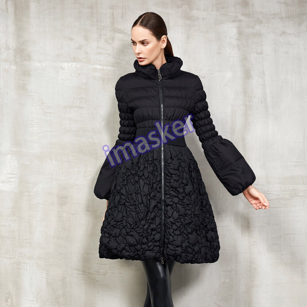 Women Embroidered Winter Warm Long Down Jacket with Lantern Sleeves