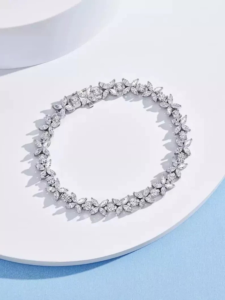 25 Ct Marquise Lab-Created Diamond Tennis Bracelet 14k White Gold Plated 7”