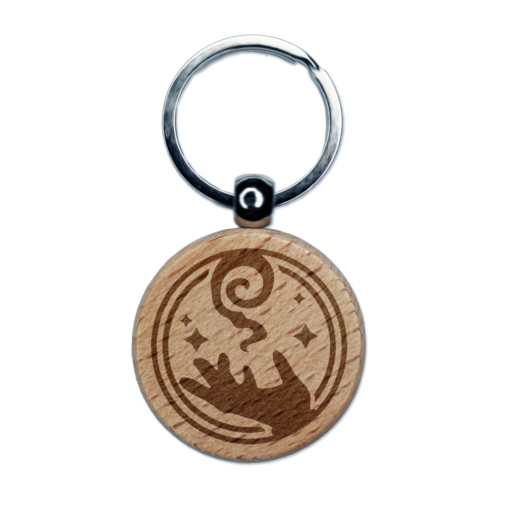 Mage Wizard Wooden Keychain with Engraved Magic Spell Charm  