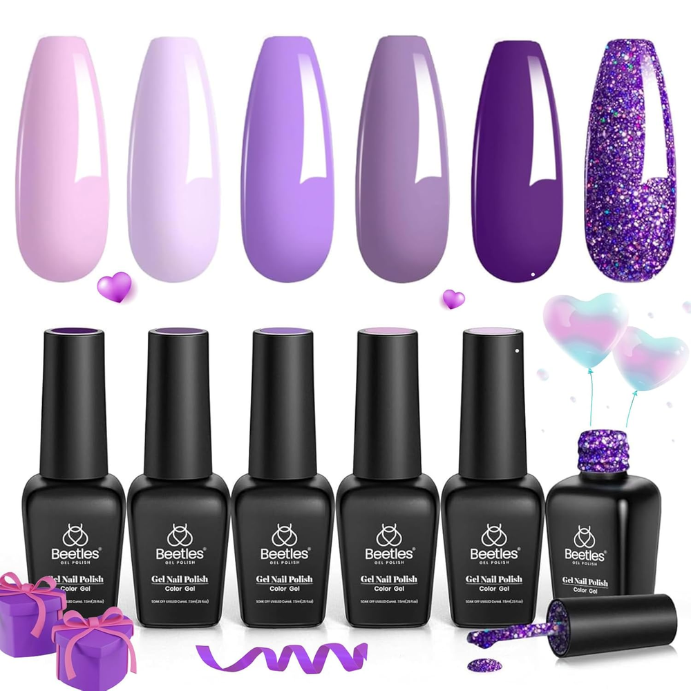 Pastel Purple Gel Nail Polish Set - 6 Spring Shades by Beetles