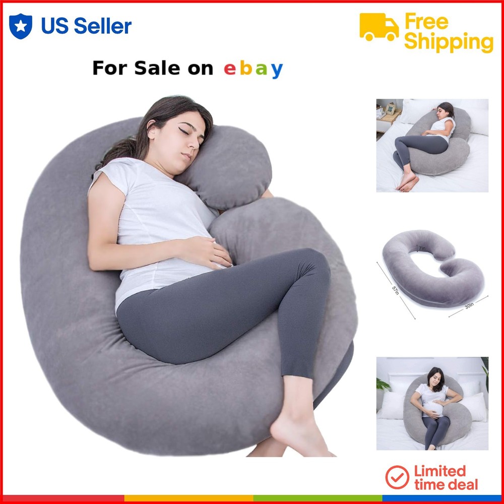 C Shaped Pregnancy Pillow Full Body Maternity Support with Velvet Cover 55 Inches