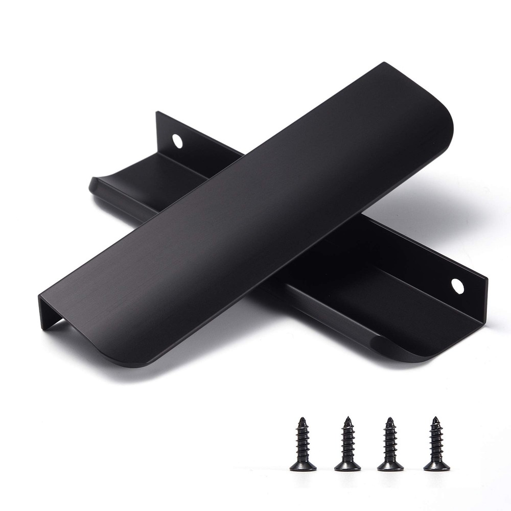 Edge Black Finger Pull for cabinets Kitchen Concealed Drawer pulls Aluminum F...