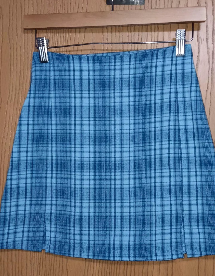 Brandy Melville Womens Mini Skirt Size Small Blue Plaid Slits Preppy School