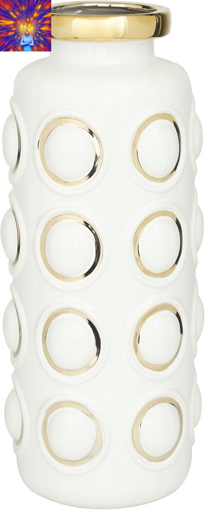 Ceramic Decorative Vase Centerpiece Vase with Gold Circle Accents, Flower Vase f