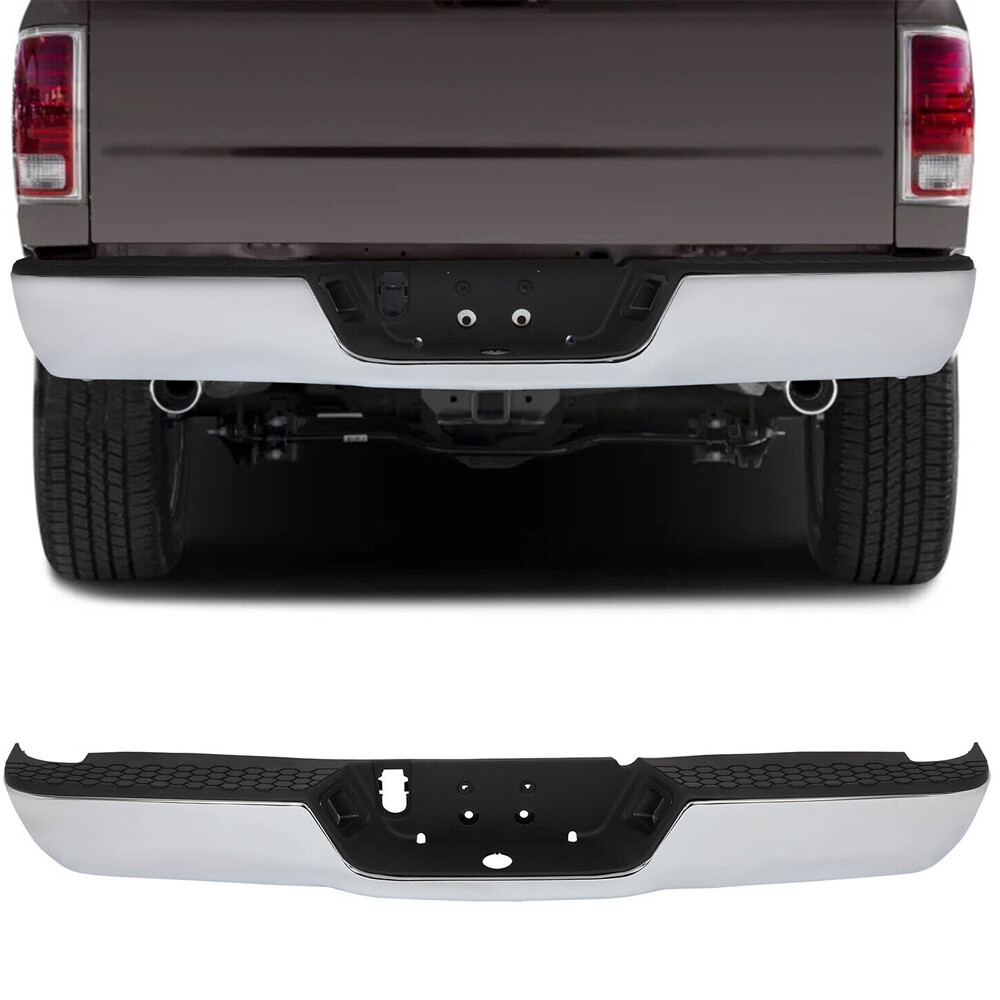 PICKOOR Chrome Steel Rear Bumper W/O Sensor & Dual Exhaust For Dodge RAM 1500