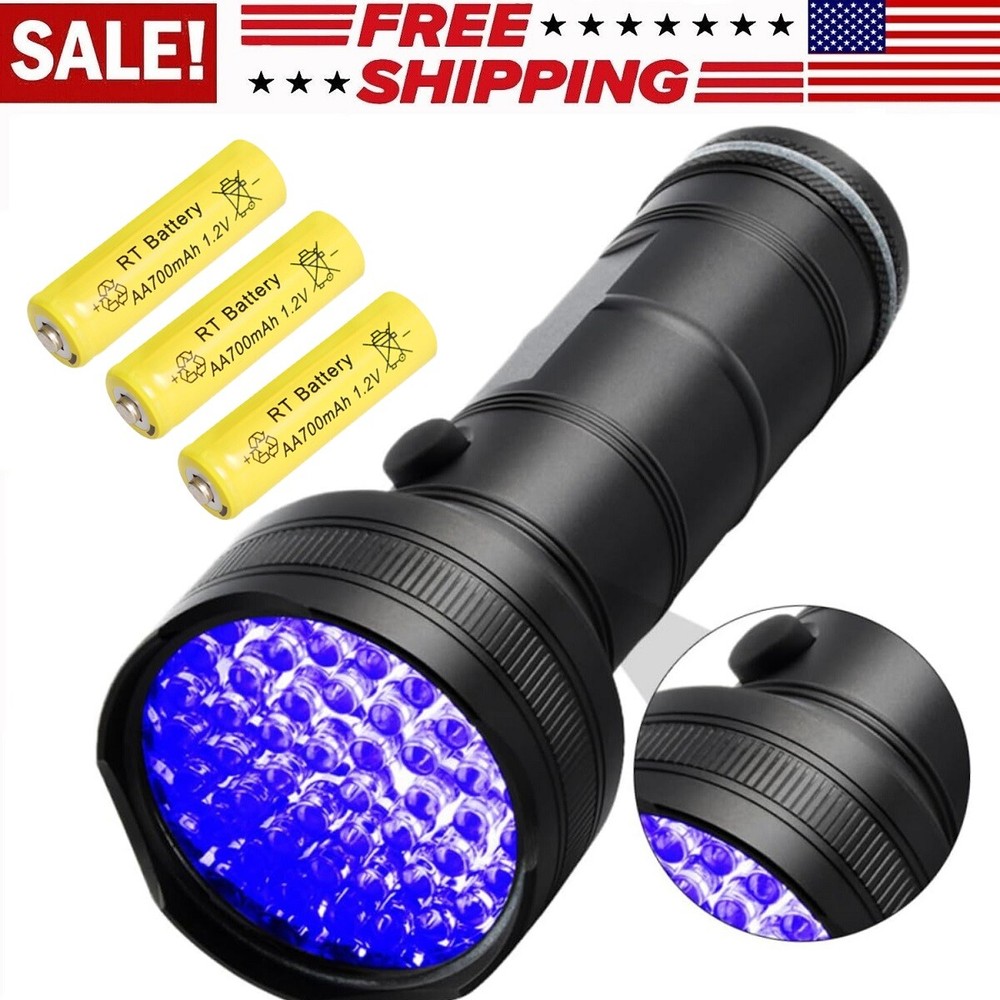 51 UV LED Ultra Violet Detector Lamp Inspection Blacklight 395 nM Flashlight AA