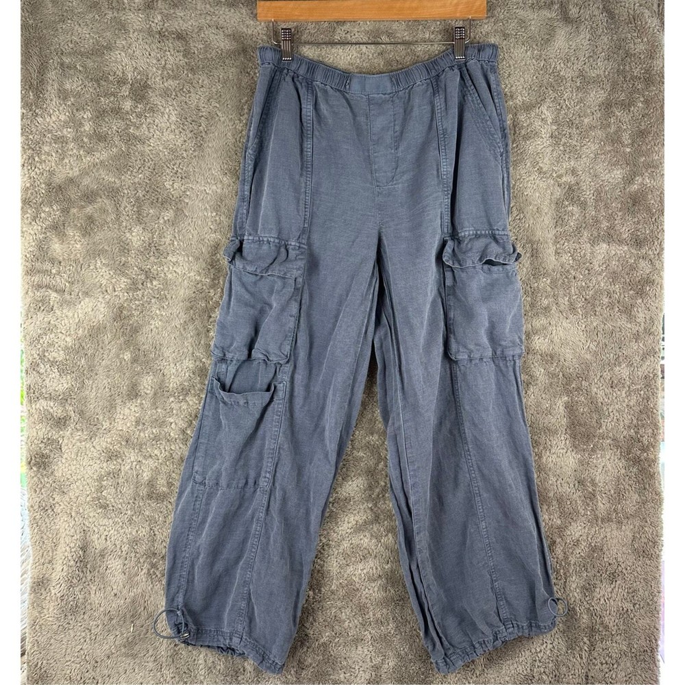 C&C California Parachute Pull On Cargo Joggers Pants M Blue Gray Linen Lyocell