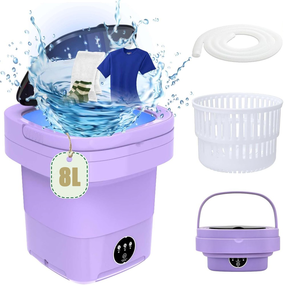 8L Foldable Portable Mini Washer, Small washing Machine for Small clothes Travel