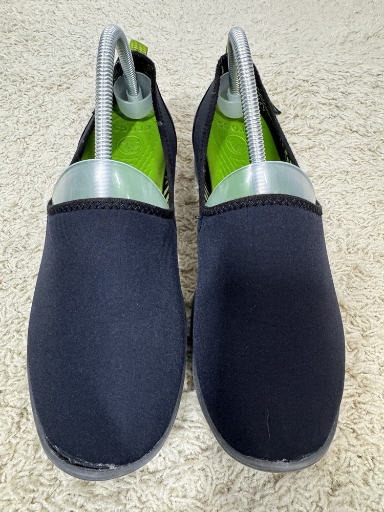 Crocs Duet Busy Day Womens Slip On Comfort Shoes Size 10 Black Green Stretch