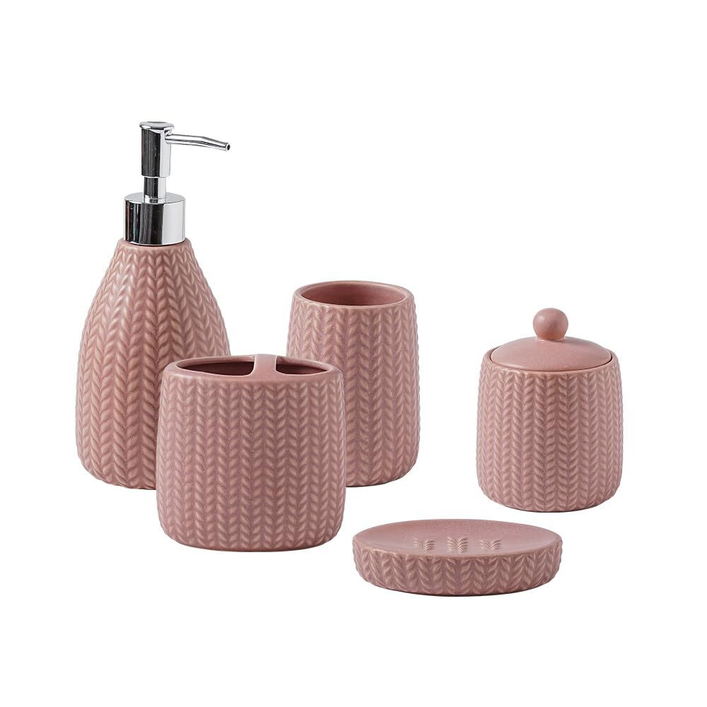 Ceramic 5-Piece Bathroom Accessory Set with Toothbrush Holder