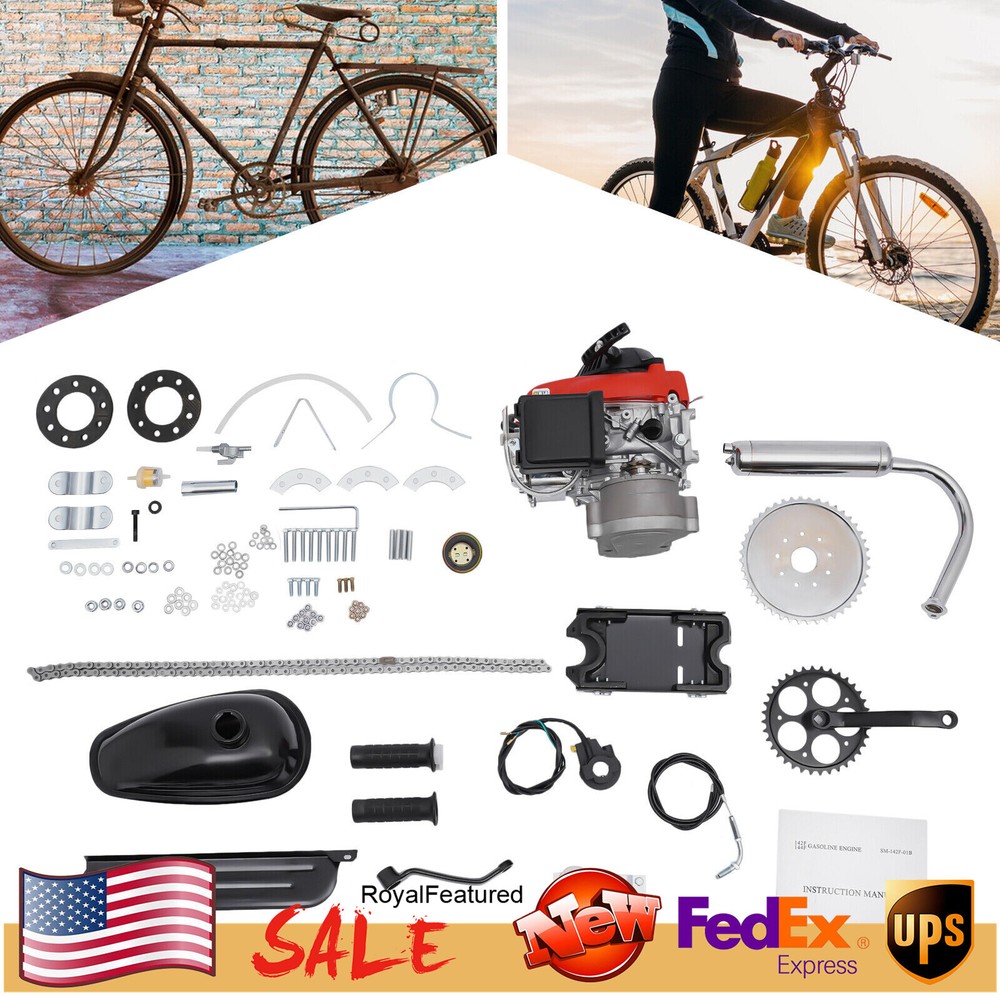 4 Stroke 53CC Gas Petrol Motorized Bicycle Engine Motor Kit Chain Drive US