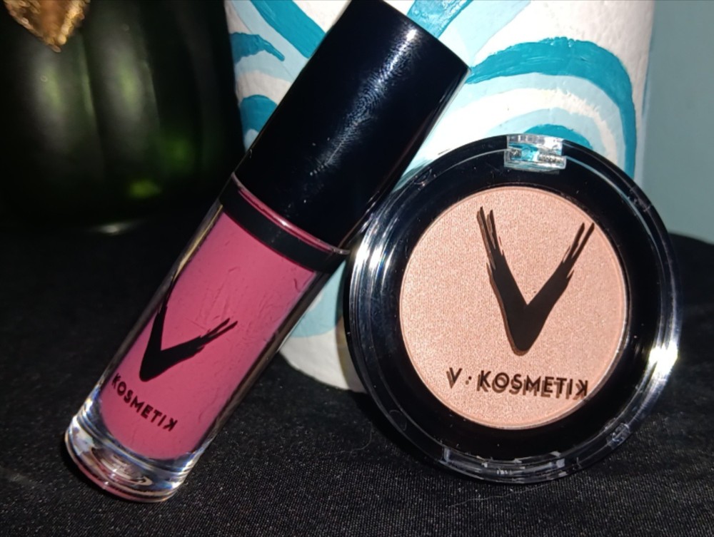 NEW V Cosmetics Liquid Lipstick & Pressed Shimmer Powder 2 Pc Bundle
