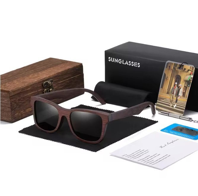 GM Natural Bamboo Wooden Sunglasses Handmade Polarized Mirror Coating Lenses