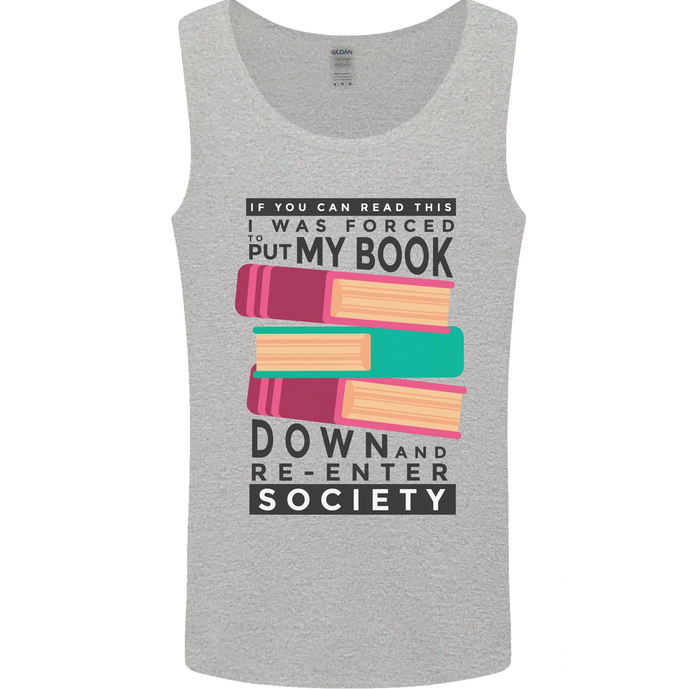 Book Reading Re-Enter Society Funny Mens Vest Tank Top