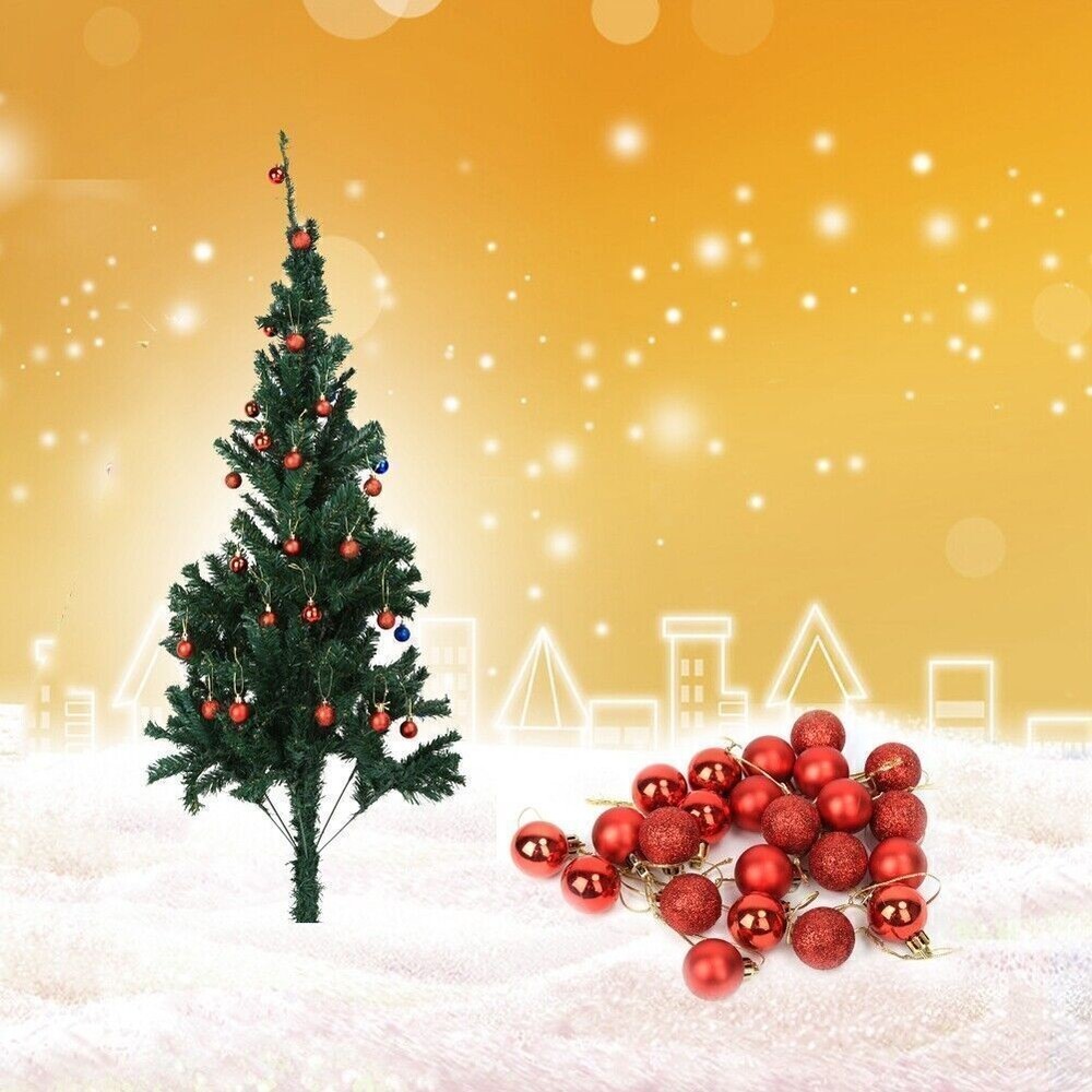 24pcs Red Christmas Tree Bauble Ornaments for Xmas Party Decor