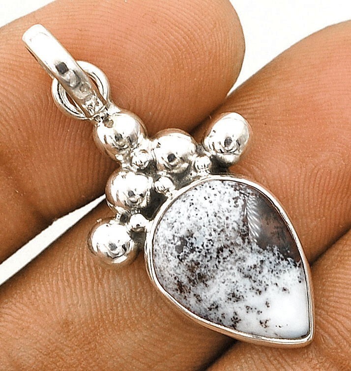 Natural Winter Dendrite Opal 925 Solid Sterling Silver Pendant