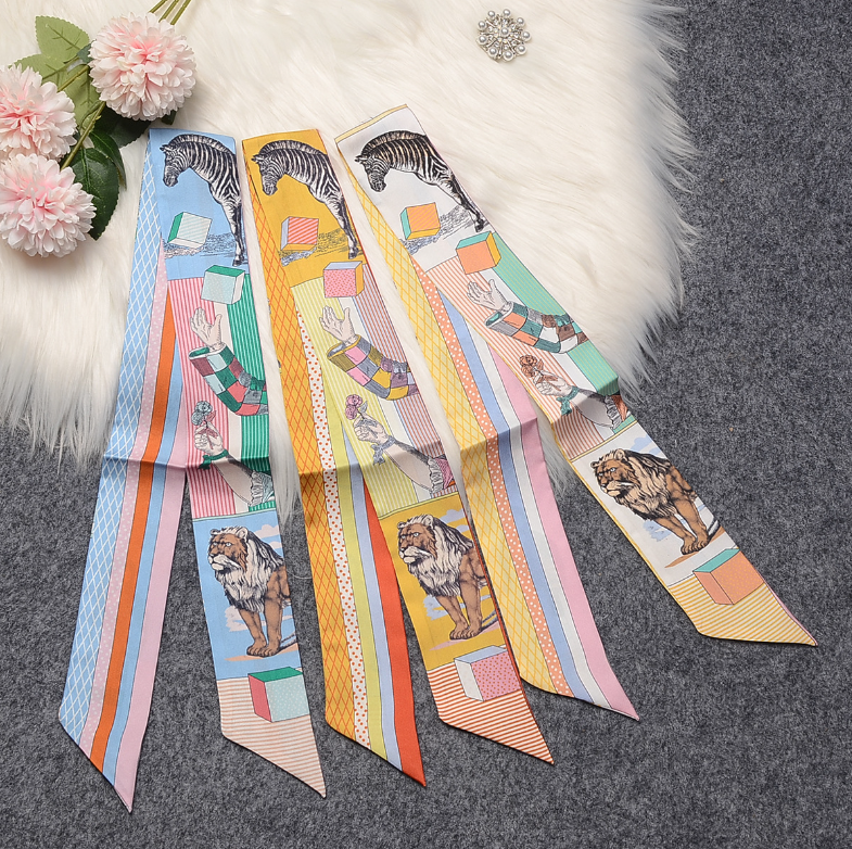 Pure 12 Momme Silk Scarf Grand Theatre Print Slim Head Band Neck Tie 85X5cm new