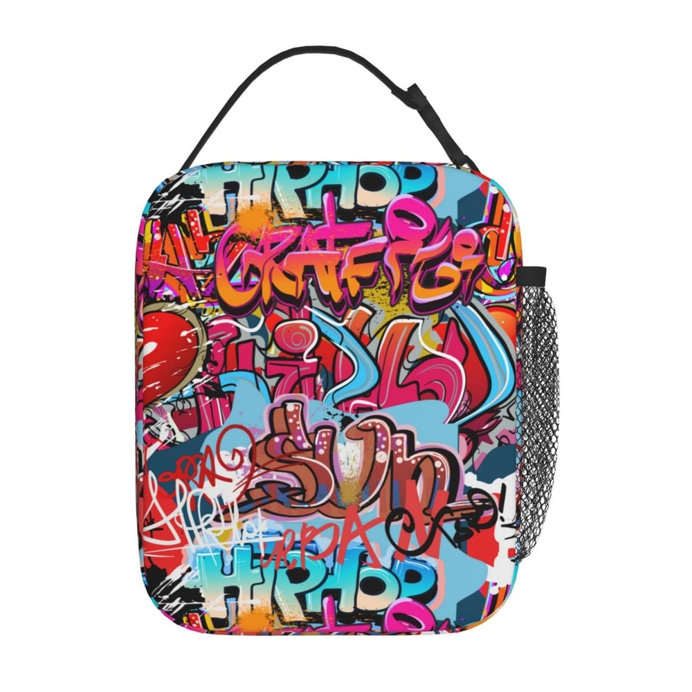 Hip Hop Graffiti Insulated Reusable Lunch Box Bag for School Work