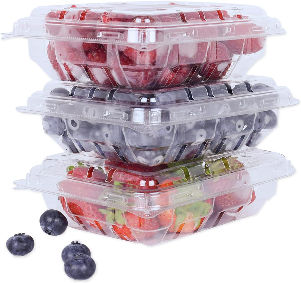 42 Pack - 6 Ounce Clear Plastic Vented Berry Containers with Clamshell Lids - fo