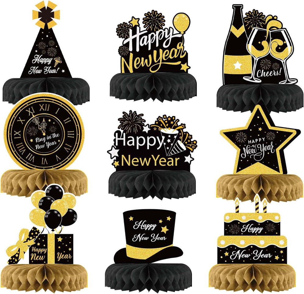 9 Pcs New Years Decorations 2025 New Years Honeycomb Centerpieces New Years Eve-image