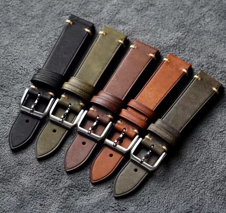 Handmade Italian Leather Strap – Vintage Cowhide 18–21mm Watch Band Men's