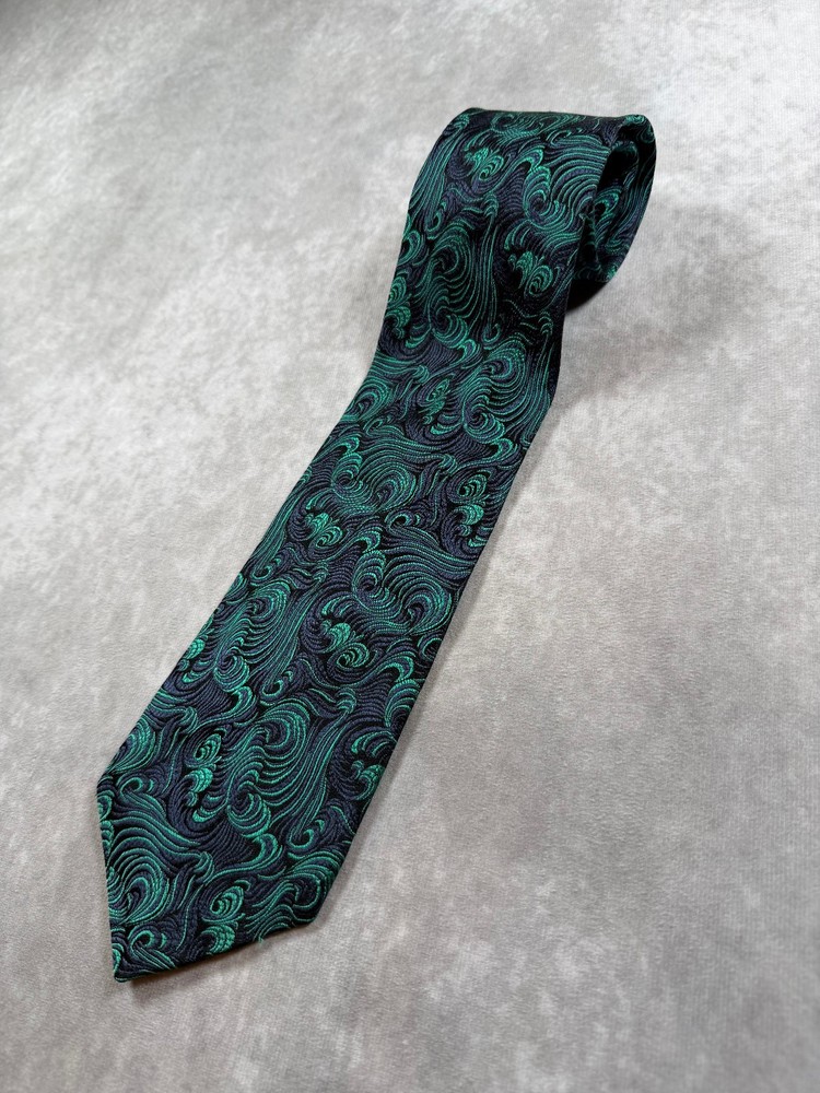 Bachrach Silk Necktie Blue Green Swirl Pattern 57” USA Made