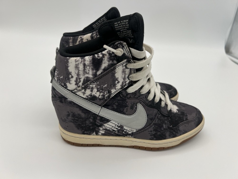 Nike Dunk Sky High Print Shoes Womens Sz 8 Black White Wedge Sneakers 543258-004