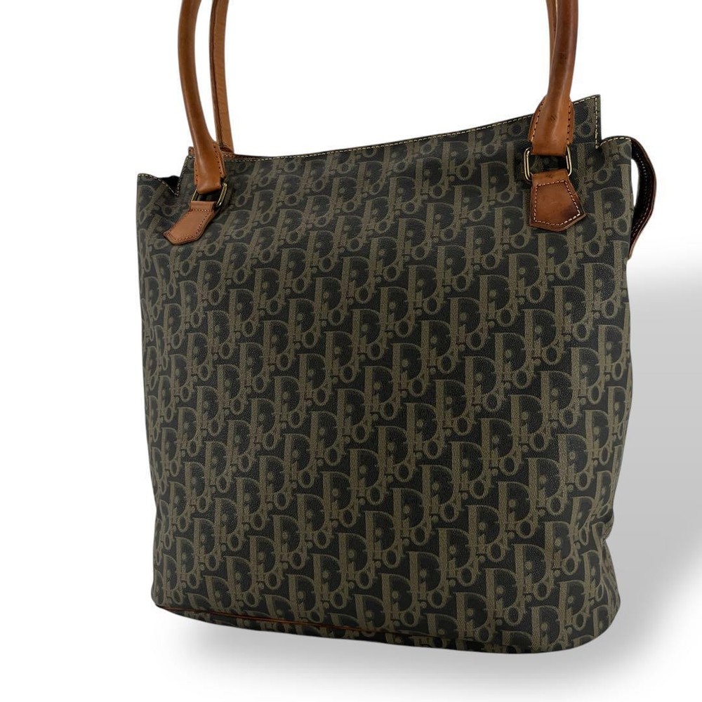 Vintage Dior Trotter A4 Brown Leather Shoulder Tote Bag