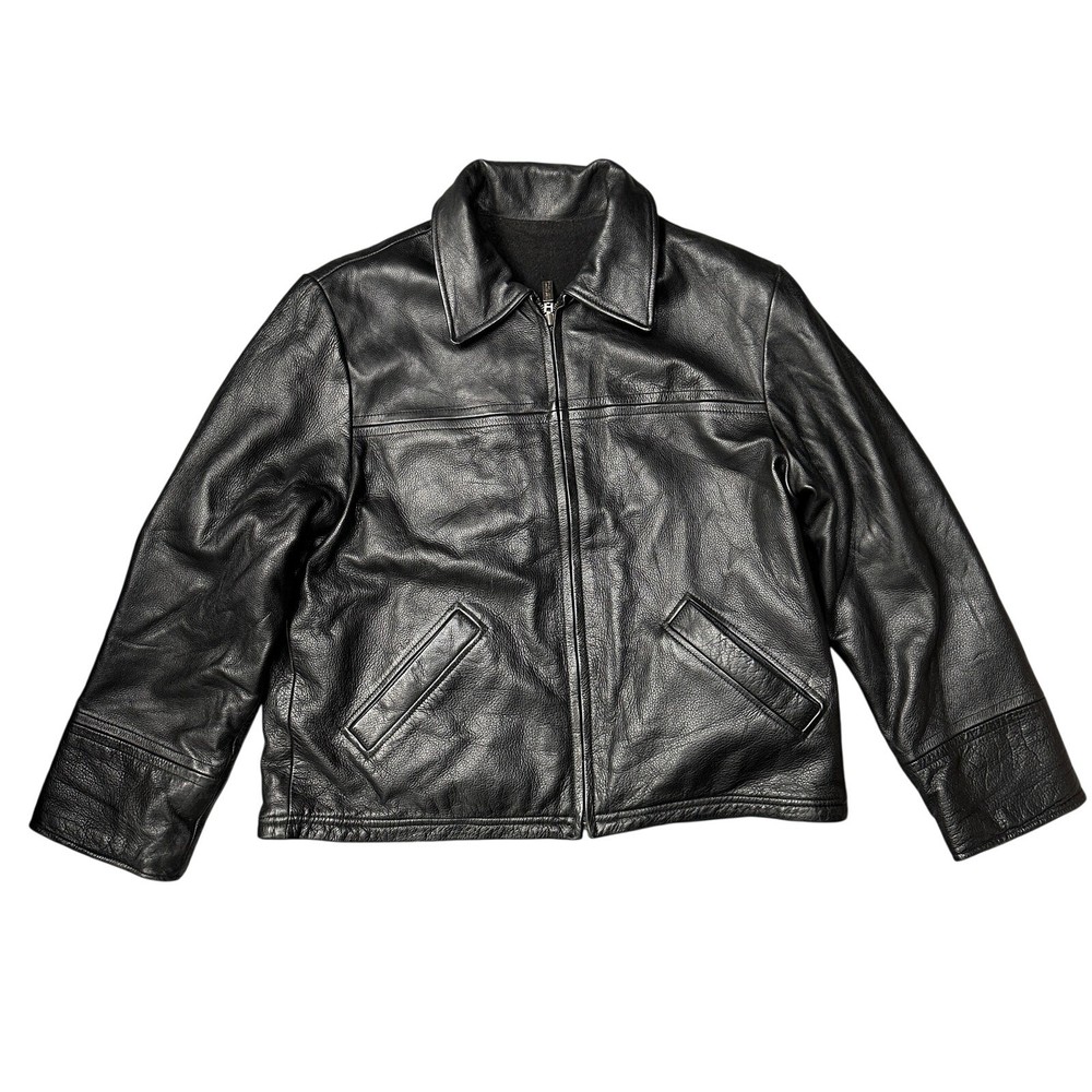 Kenneth Cole Reaction Reversible Leather Jacket Mens Large Black Gray Full Zip-image