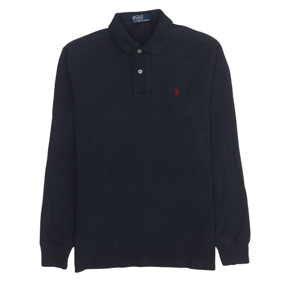 Polo Ralph Lauren Mens Long Sleeve Polo Shirt Navy Blue Cotton Red Pony Logo S